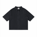 Unisex vintage wash drop-shoulder lyocell shirt, black, short sleeves, button front