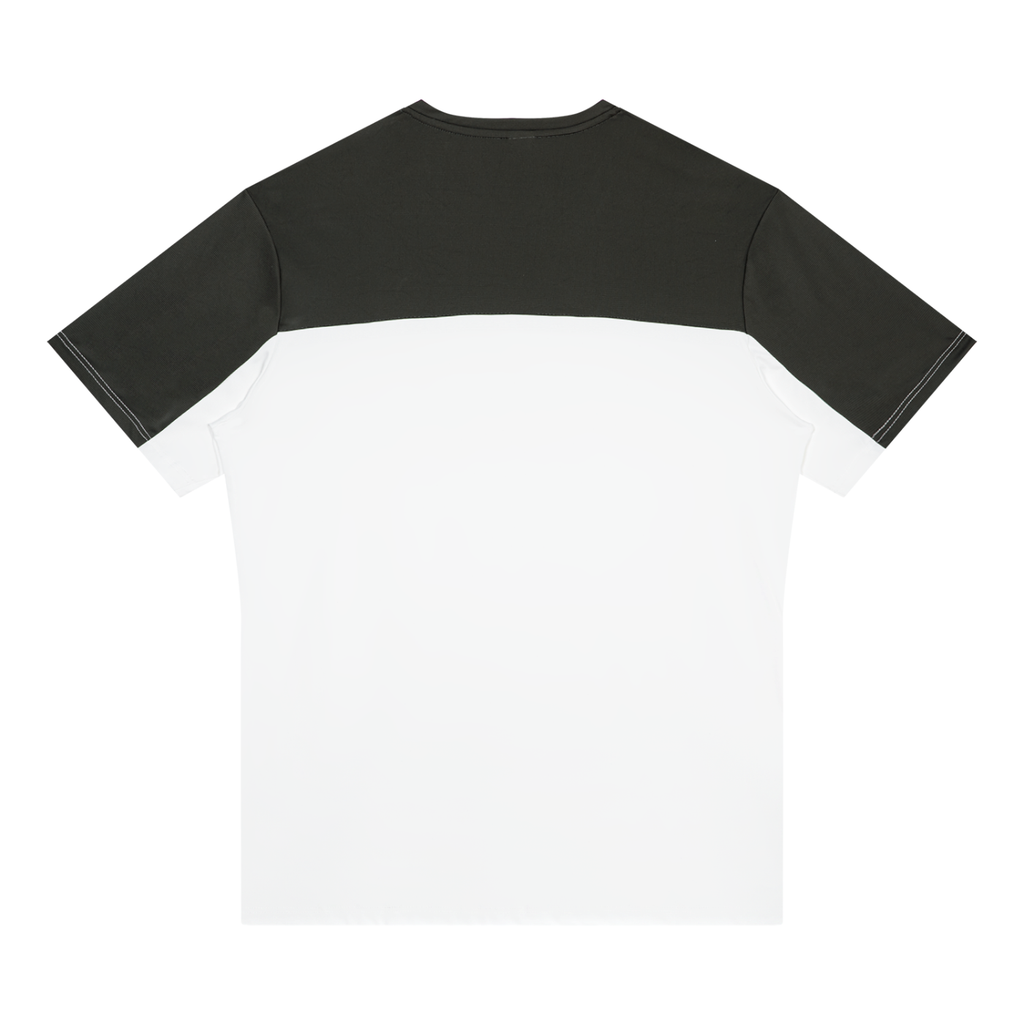 Black performance t-shirt with white lower panel and crew neck