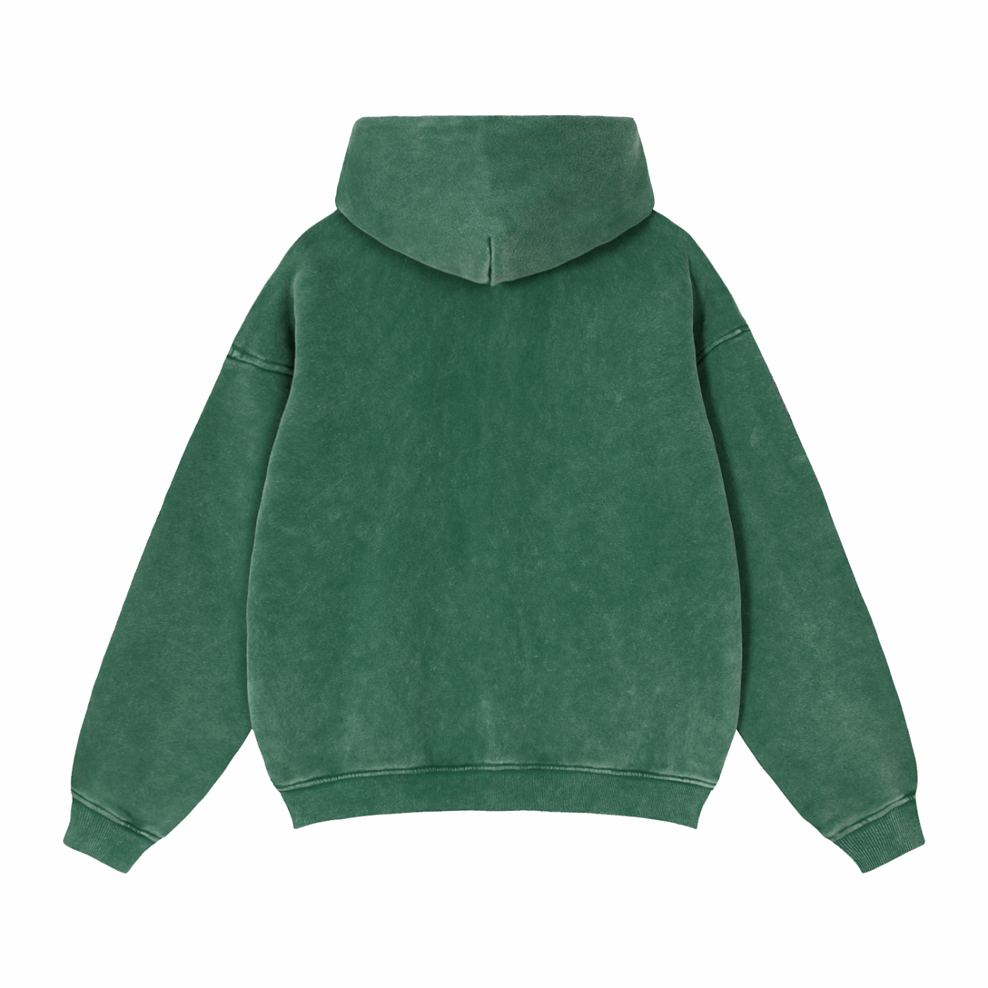 Green zip-through boxy fleece hoodie with hood, back view
