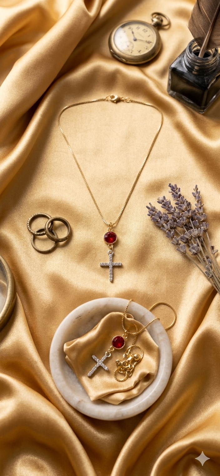 Orange Sapphire & White Zircon Cross Necklace