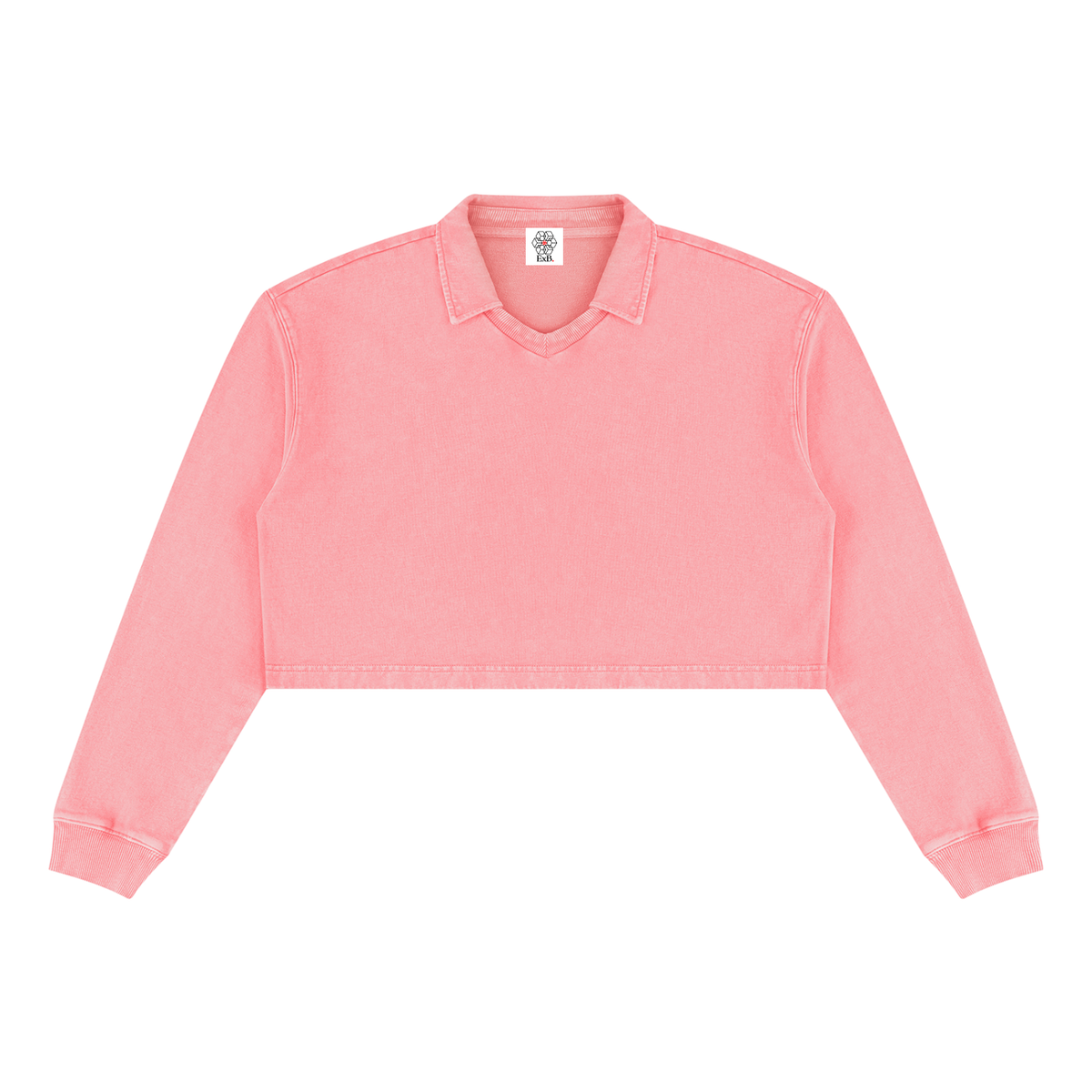 Pink cropped sweatshirt with V-neck and long sleeves, vintage wash