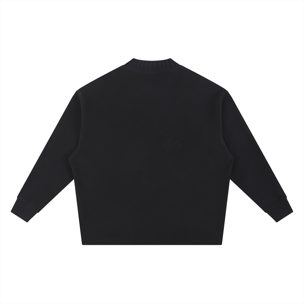 Black knitted oversize sweatshirt with crew round neck and long sleeves, back view