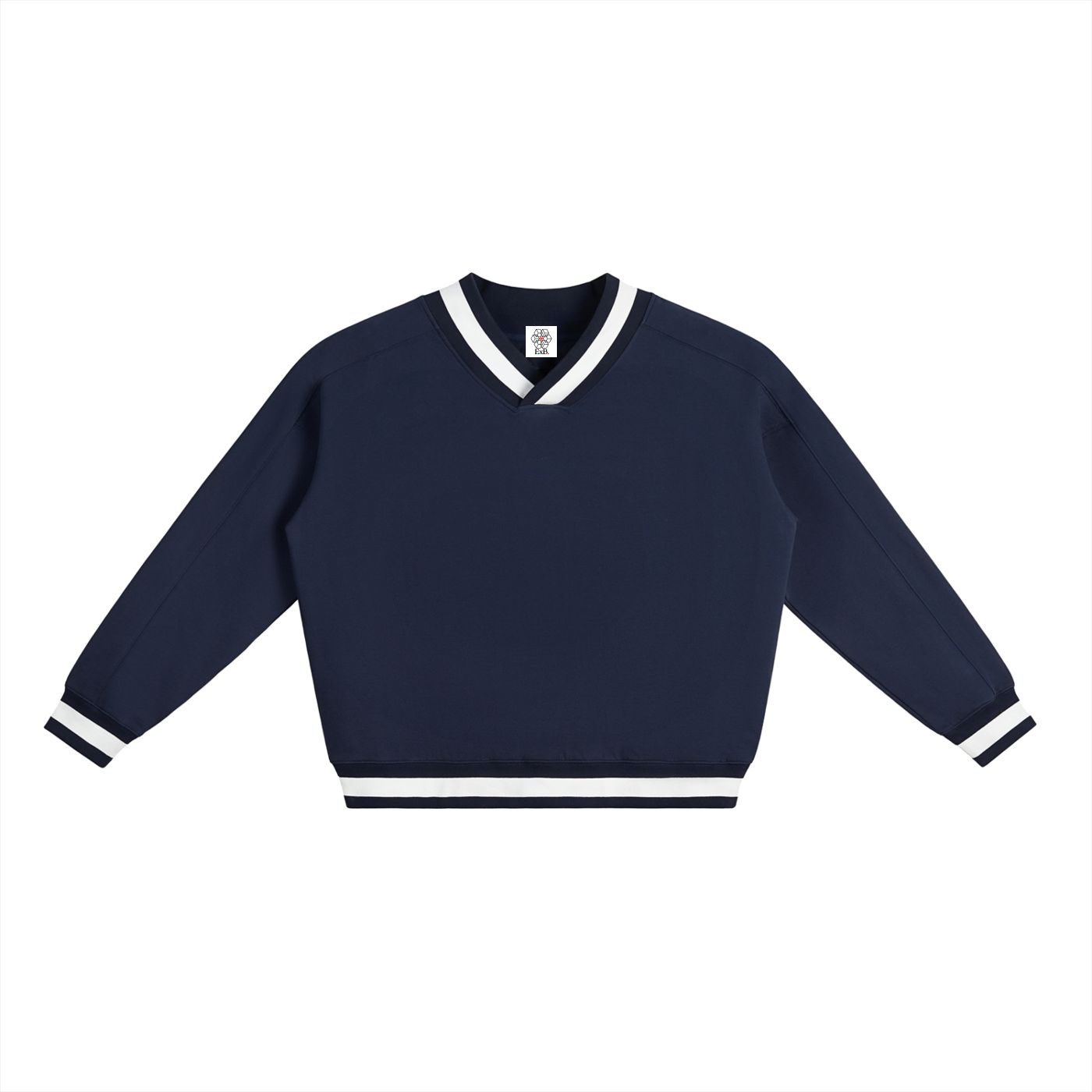 V-Neck Contrast Collar Boxy Sweatshirt