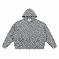 Unisex leopard-print waffle full-zip hoodie, light gray spotted pattern