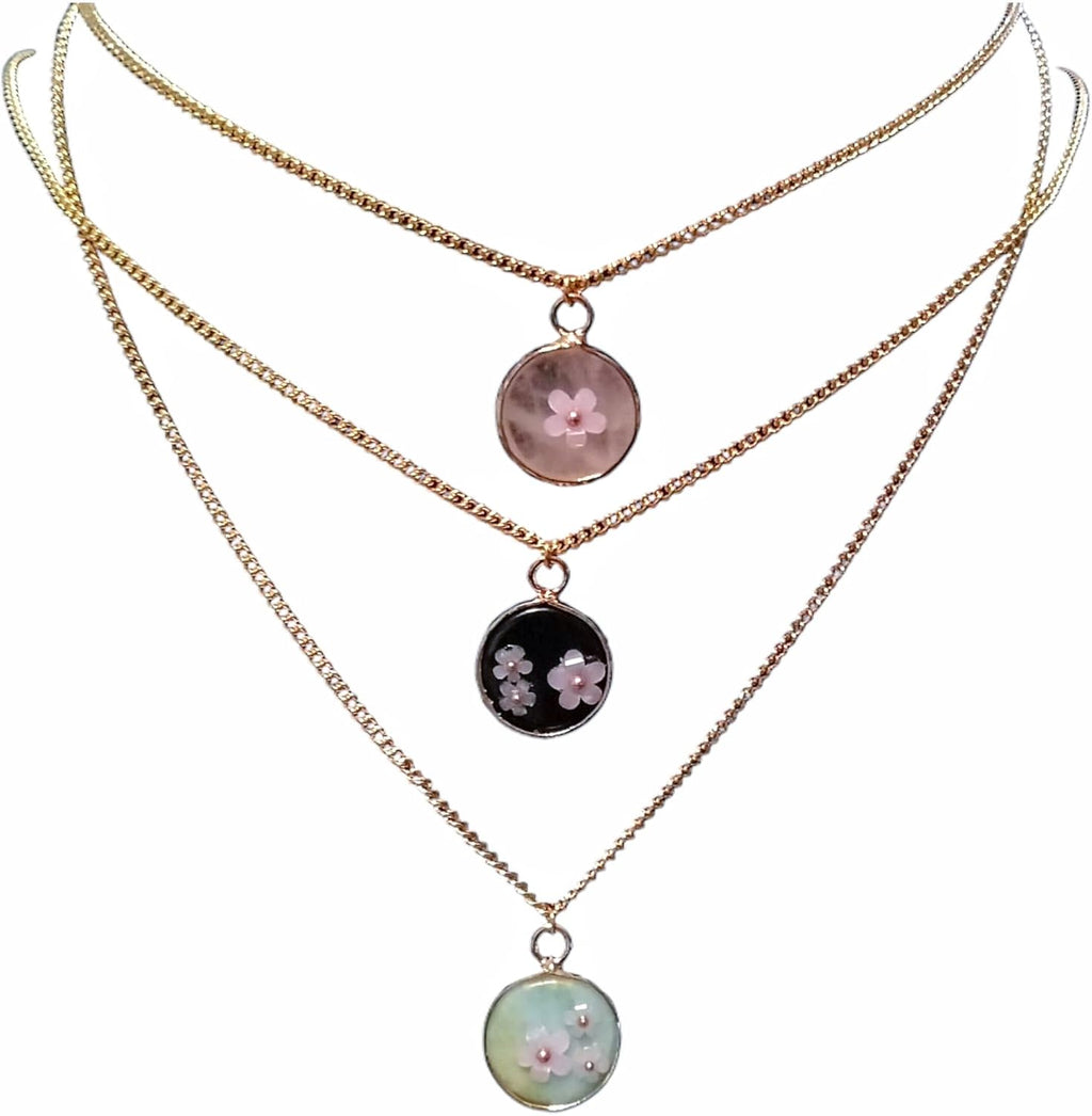Natural Stone Necklace with Color Changing Floral Design, 18K Gold Plated, Black Obsidian, Amazonite, Rose Quartz, UV Reactive, Festival Jewlery, Gift For Daughter, Mother, Sister, Wife