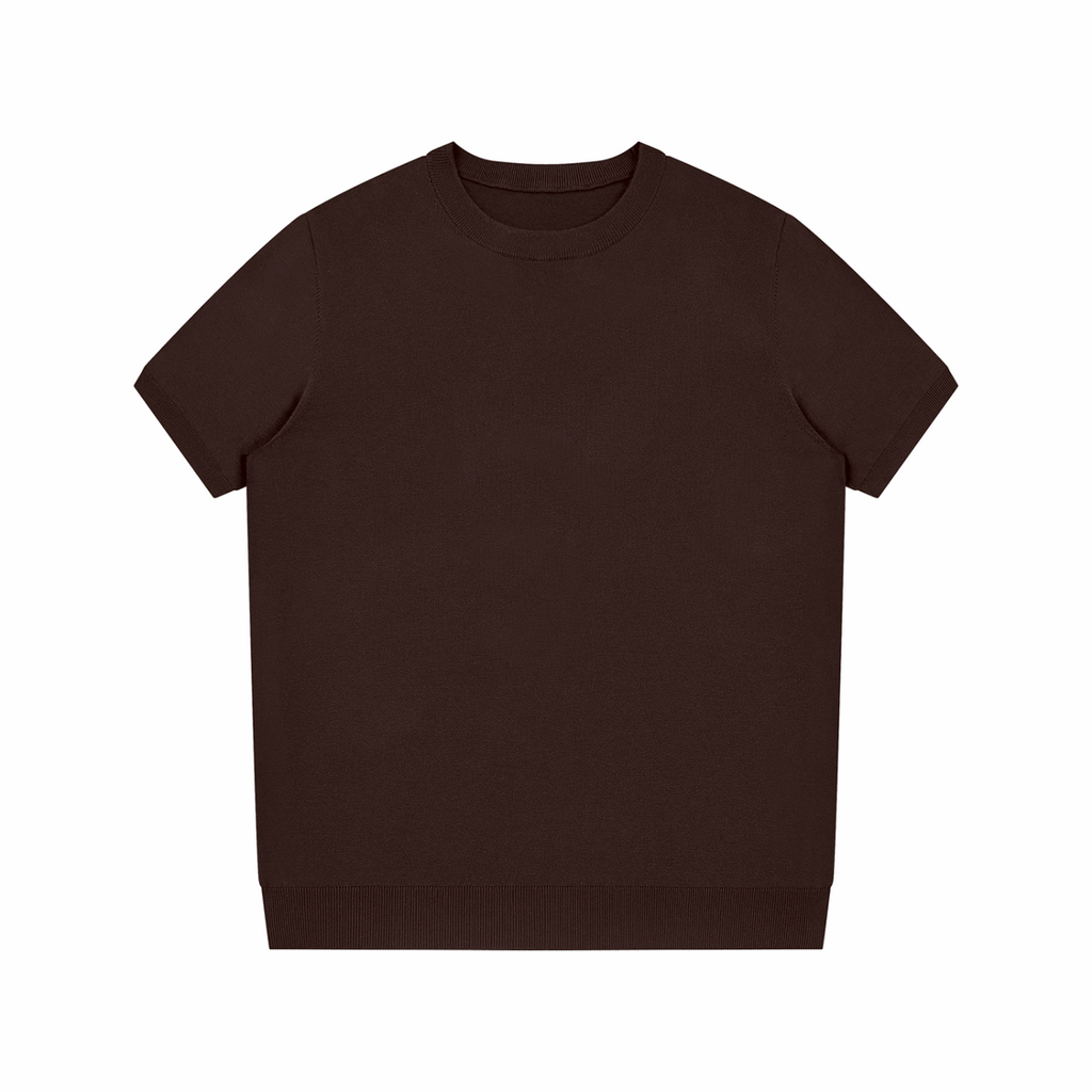 Unisex crewneck knit T-shirt, brown, front view