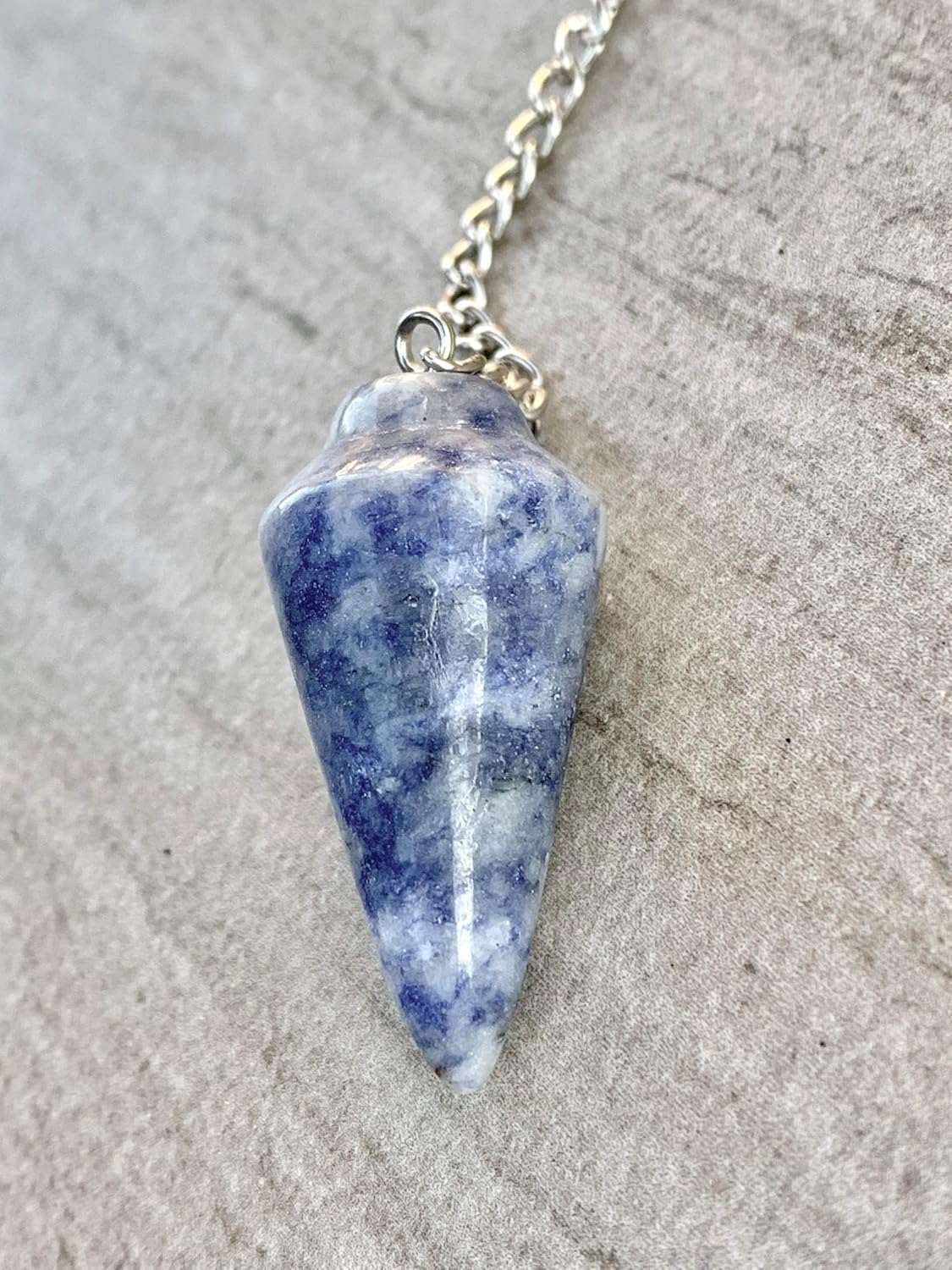 Blue and white crystal pendulum bag charm with silver chain