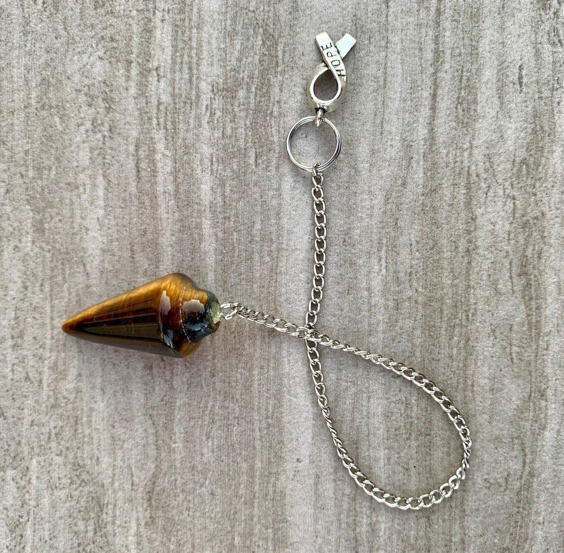 Natural Tigers Eye Pendulum with Mystery Charm | Bag Charm