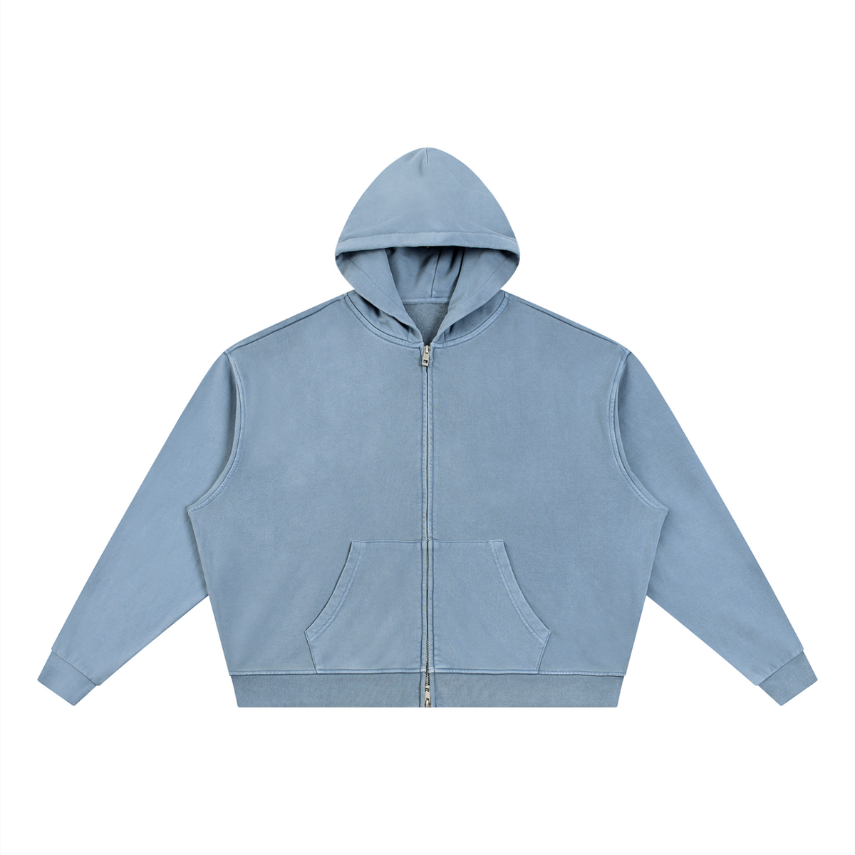 Jeans blue full-zip boxy hoodie with hood and front kangaroo pocket