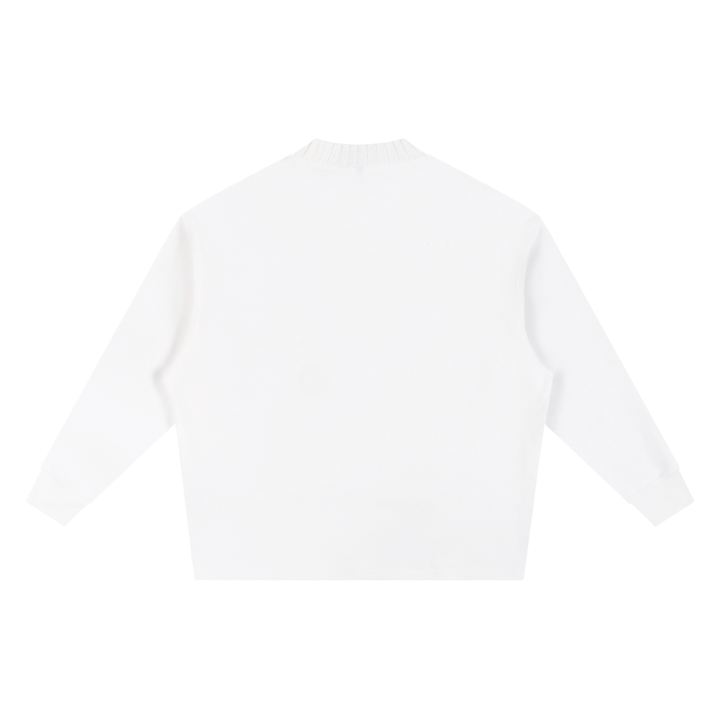 White knitted oversize sweatshirt with crew round neck and long sleeves, back view