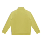 Lime yellow stand-collar jacket, full-zip back with raglan seams