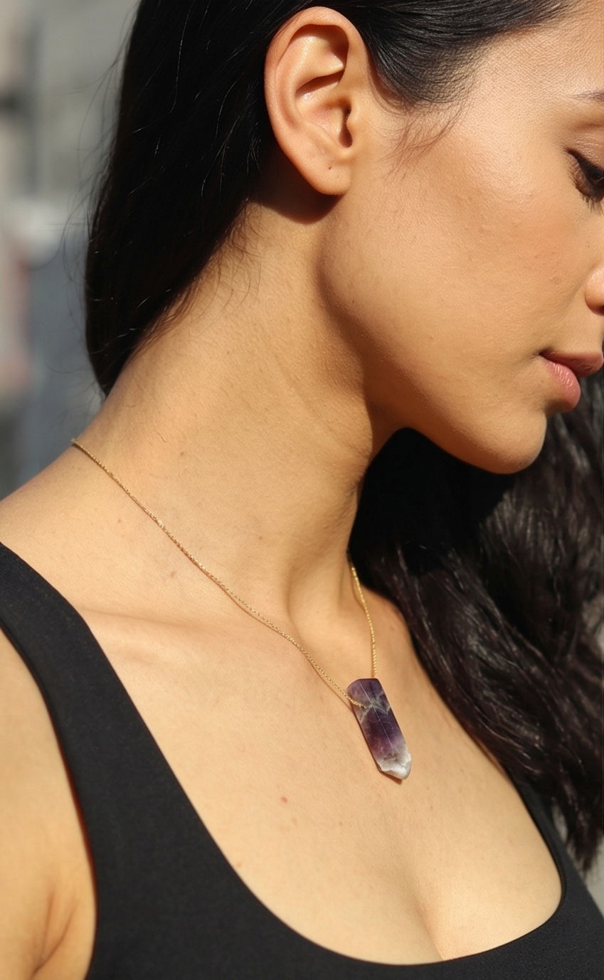 Natural Amethyst Bar 18k Gold Necklace