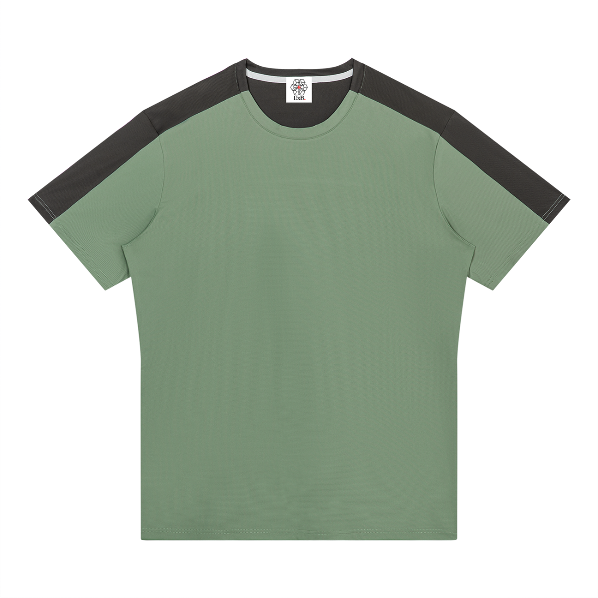 Green performance t-shirt with black contrast sleeves and crew neck