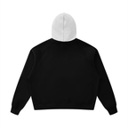 Fleece raglan hoodie, black back with light gray hood