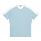Light blue performance t-shirt with white shoulder/side panels and crew neck