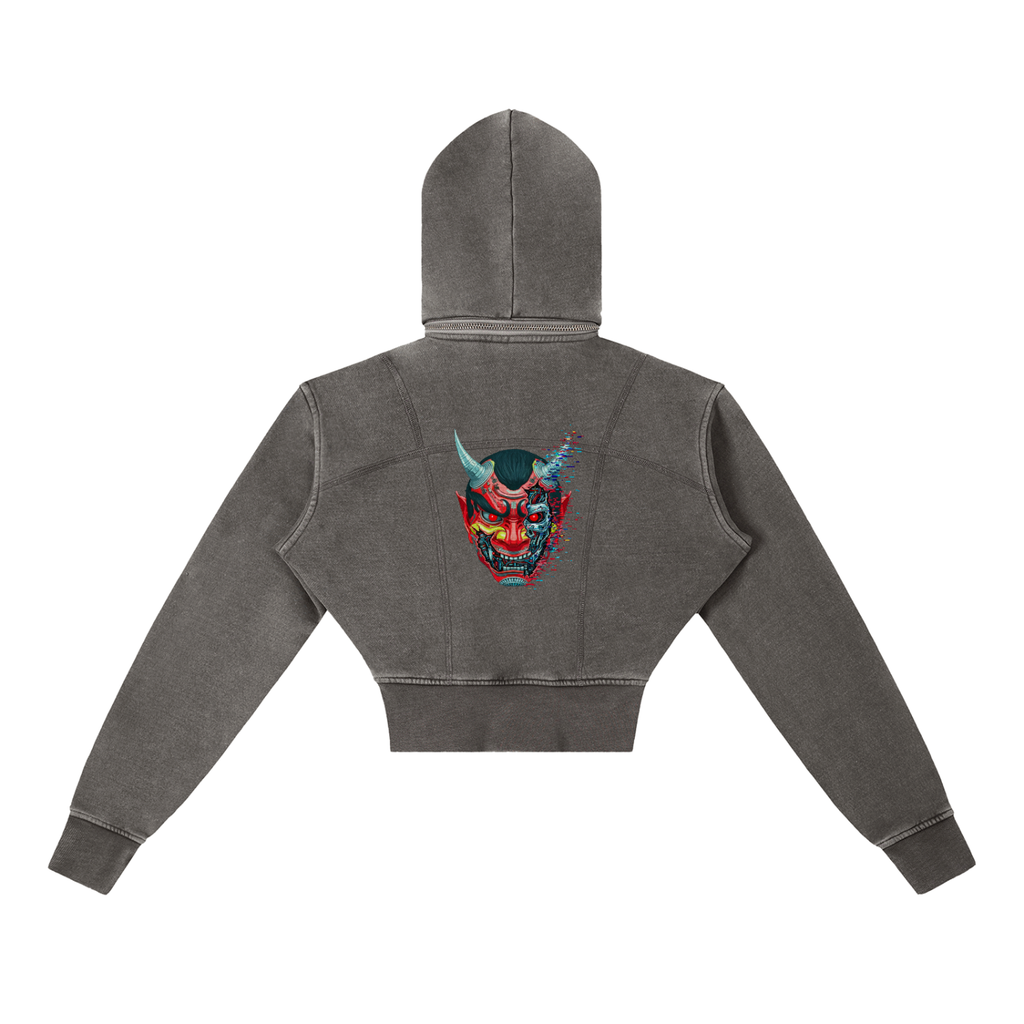 Vintage Washed Cropped Fleece Hoodie