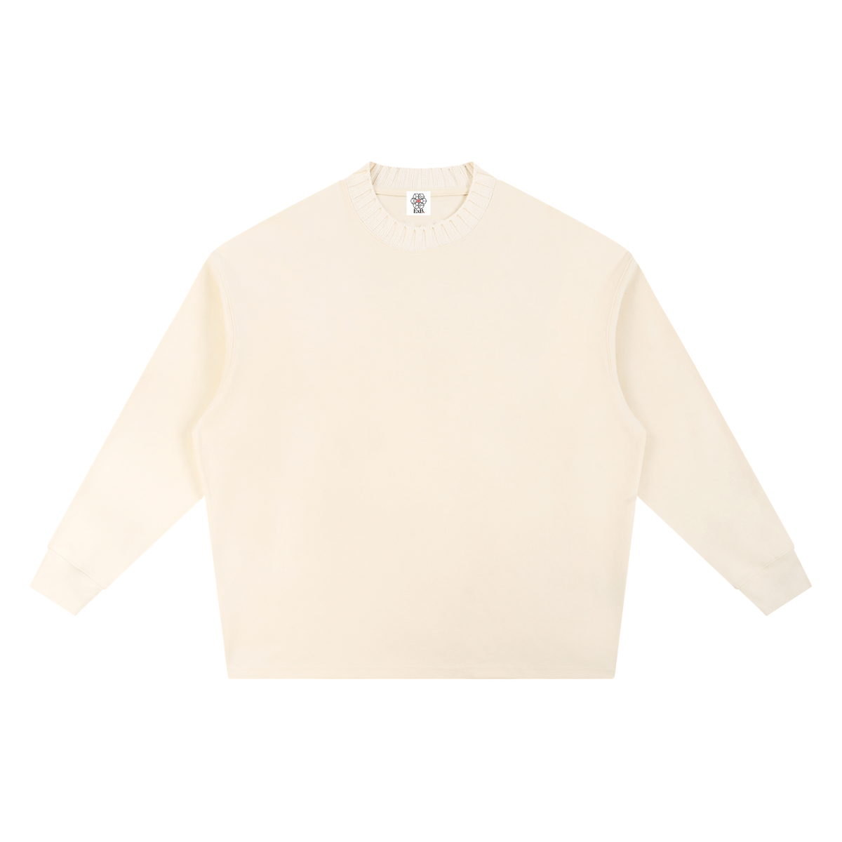 Apricot knitted oversize sweatshirt with crew round neck and long sleeves, front view