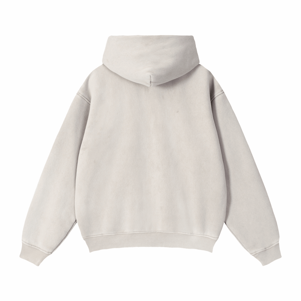Cream zip-through boxy fleece hoodie with hood, back view