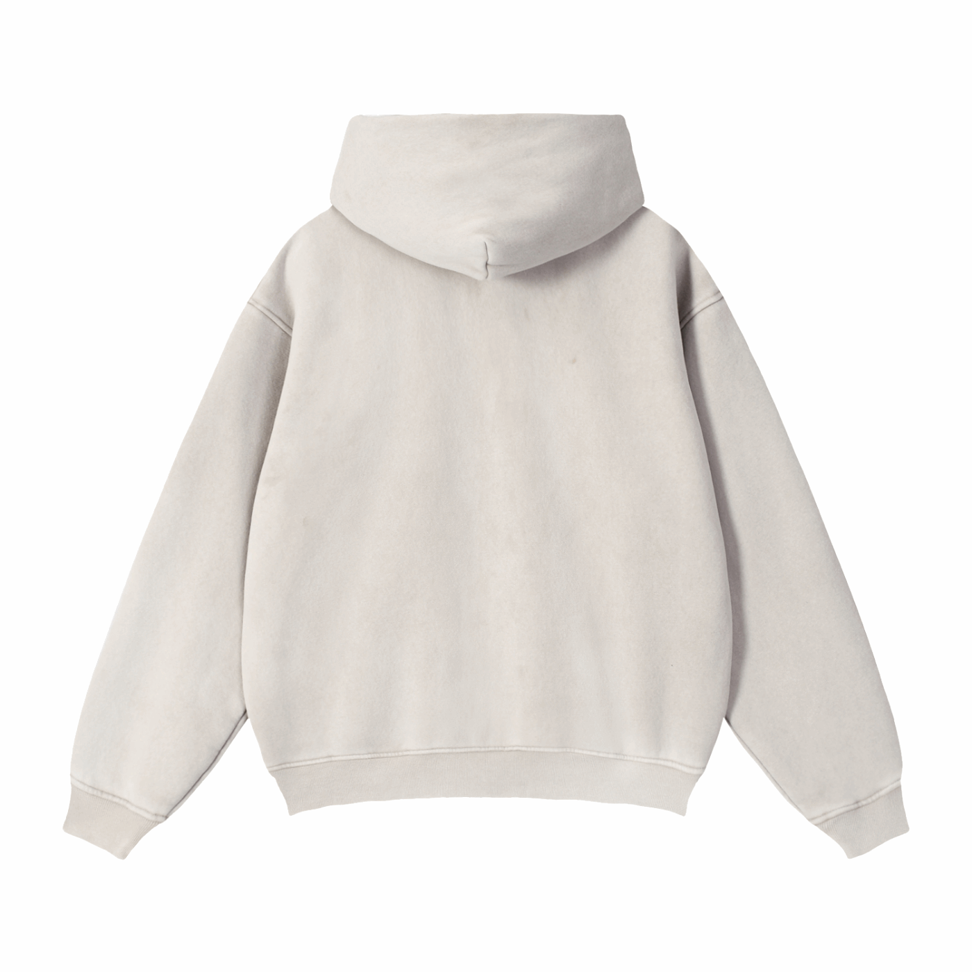 Cream zip-through boxy fleece hoodie with hood, back view