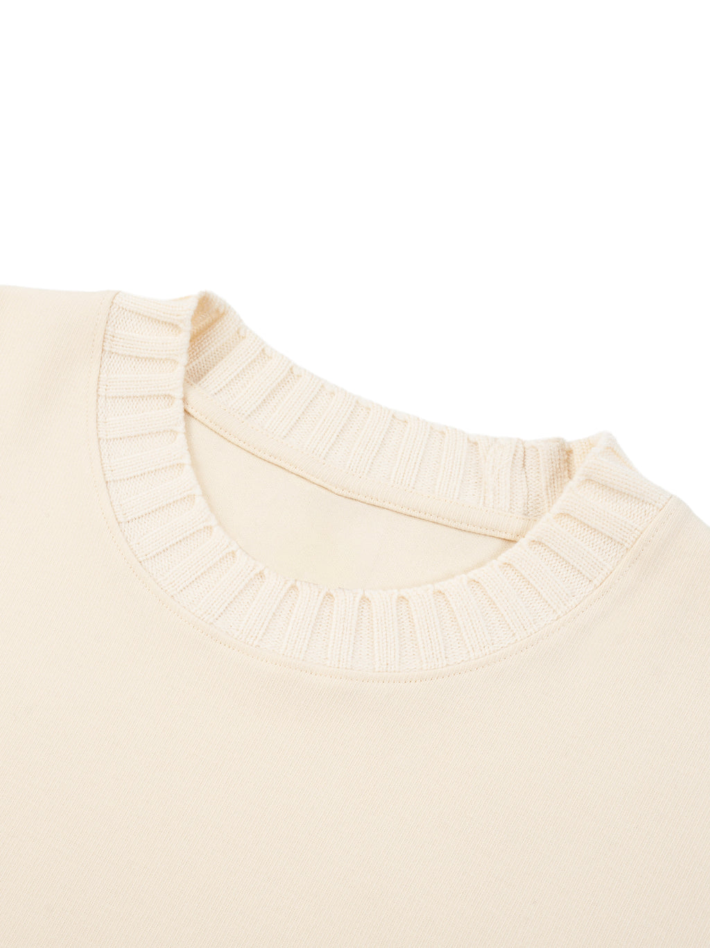 Cream knitted round-neck oversize sweatshirt with ribbed neckline trim