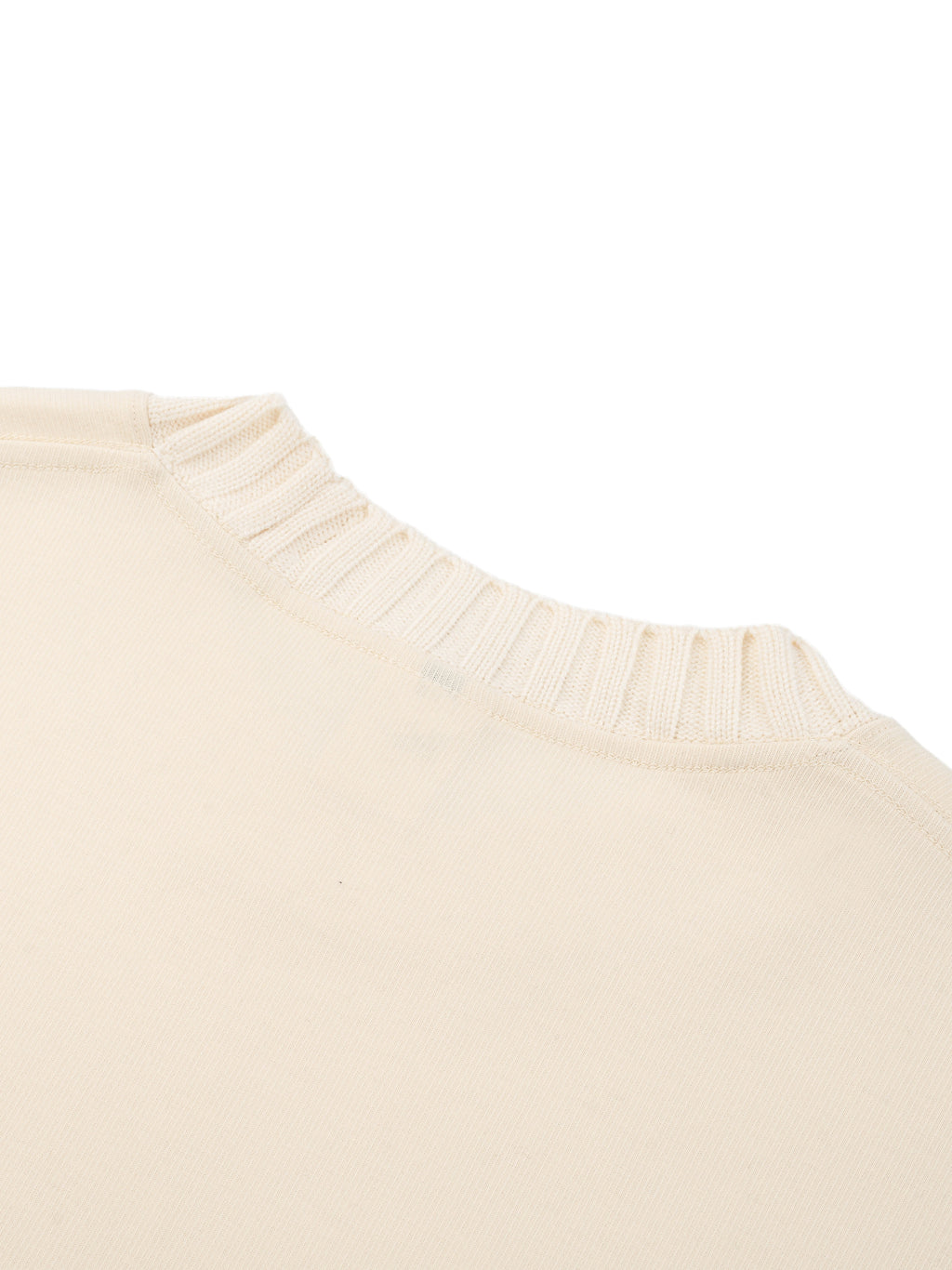 Cream knitted round-neck oversize sweatshirt with ribbed collar detail