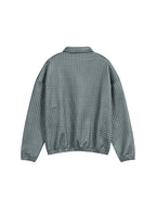 Plaid quarter-zip sweatshirt in dark green, back view