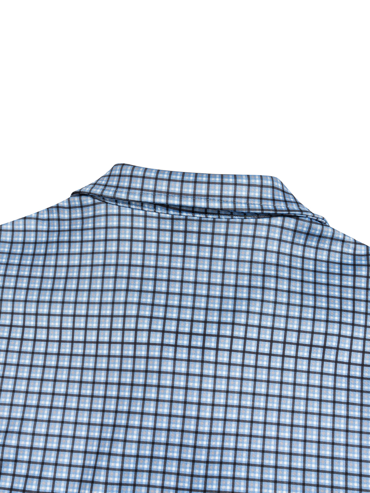 Sky blue plaid quarter-zip sweatshirt with raised collar and partial zipper