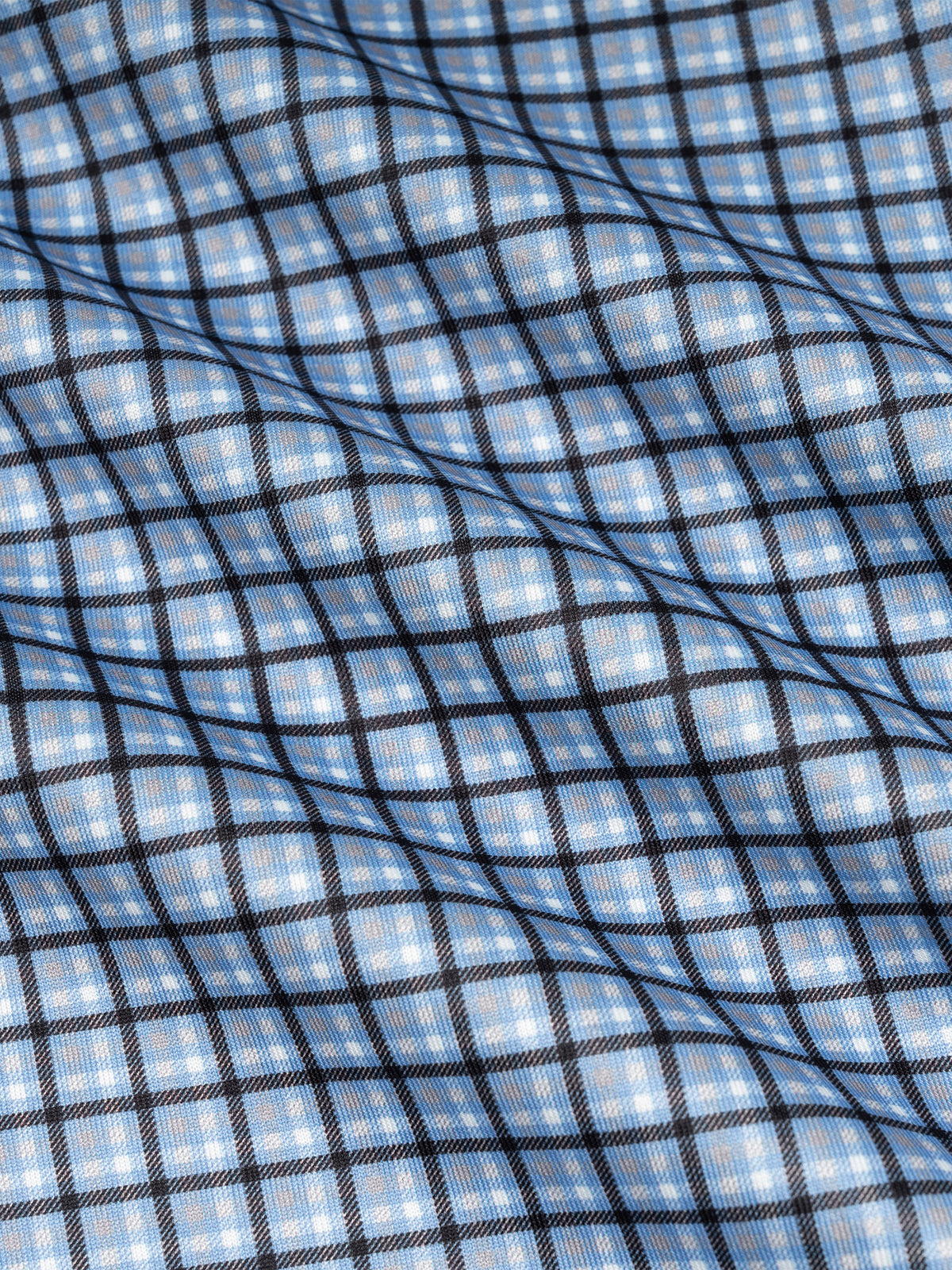 Blue check plaid sweatshirt knit fabric close-up