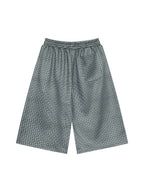 Navy blue plaid drawstring shorts with elastic waist and relaxed straight legs