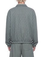 Green plaid quarter-zip sweatshirt back view with ribbed waistband and cuffs