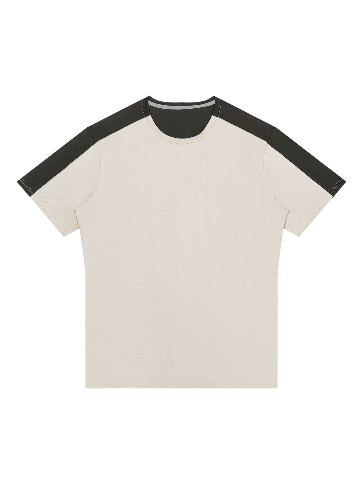 Beige performance t-shirt with black contrast sleeves and crew neck