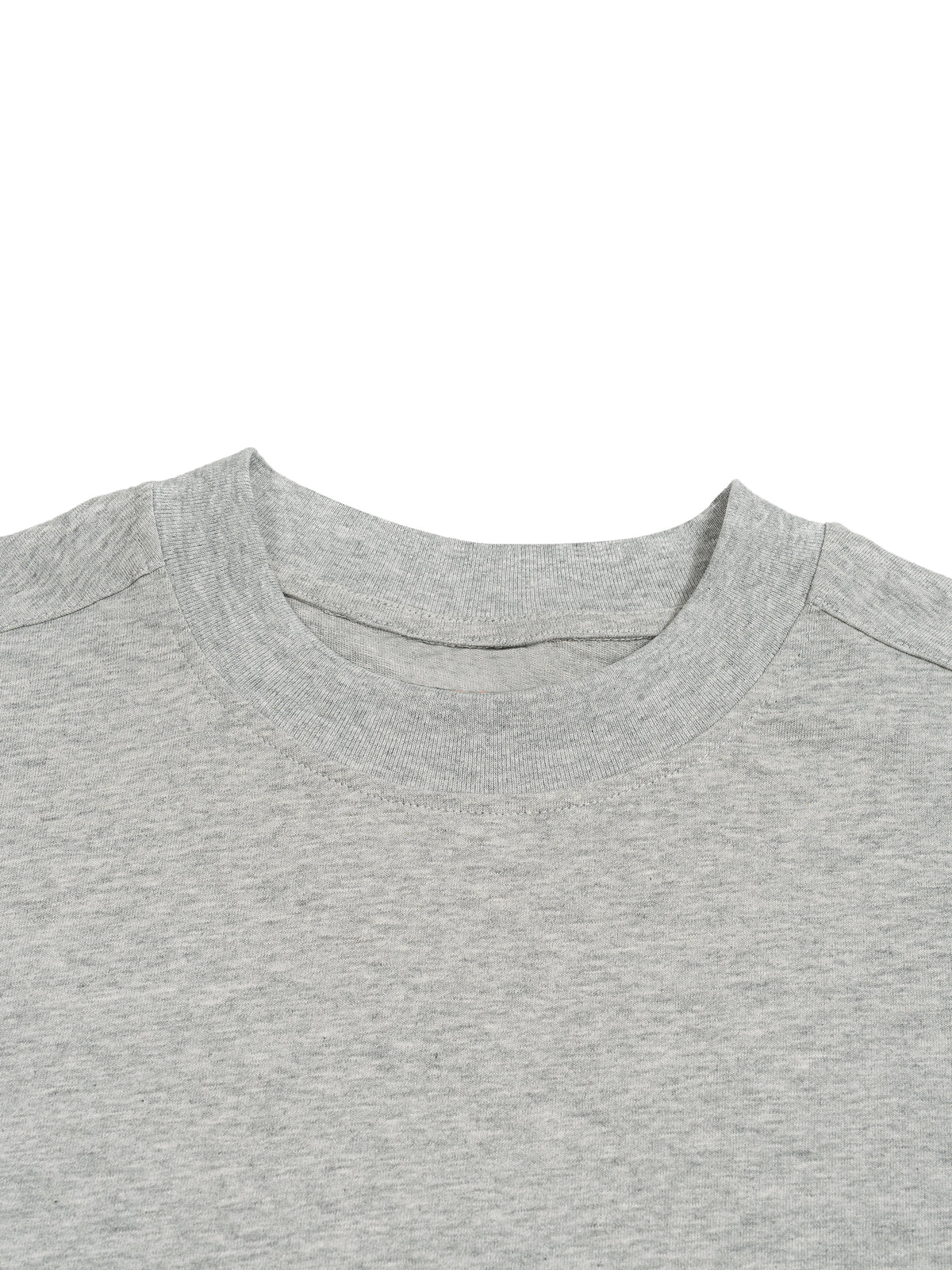 Unisex heather gray crew-neck T-shirt with contrast plaid-trim shoulder panel