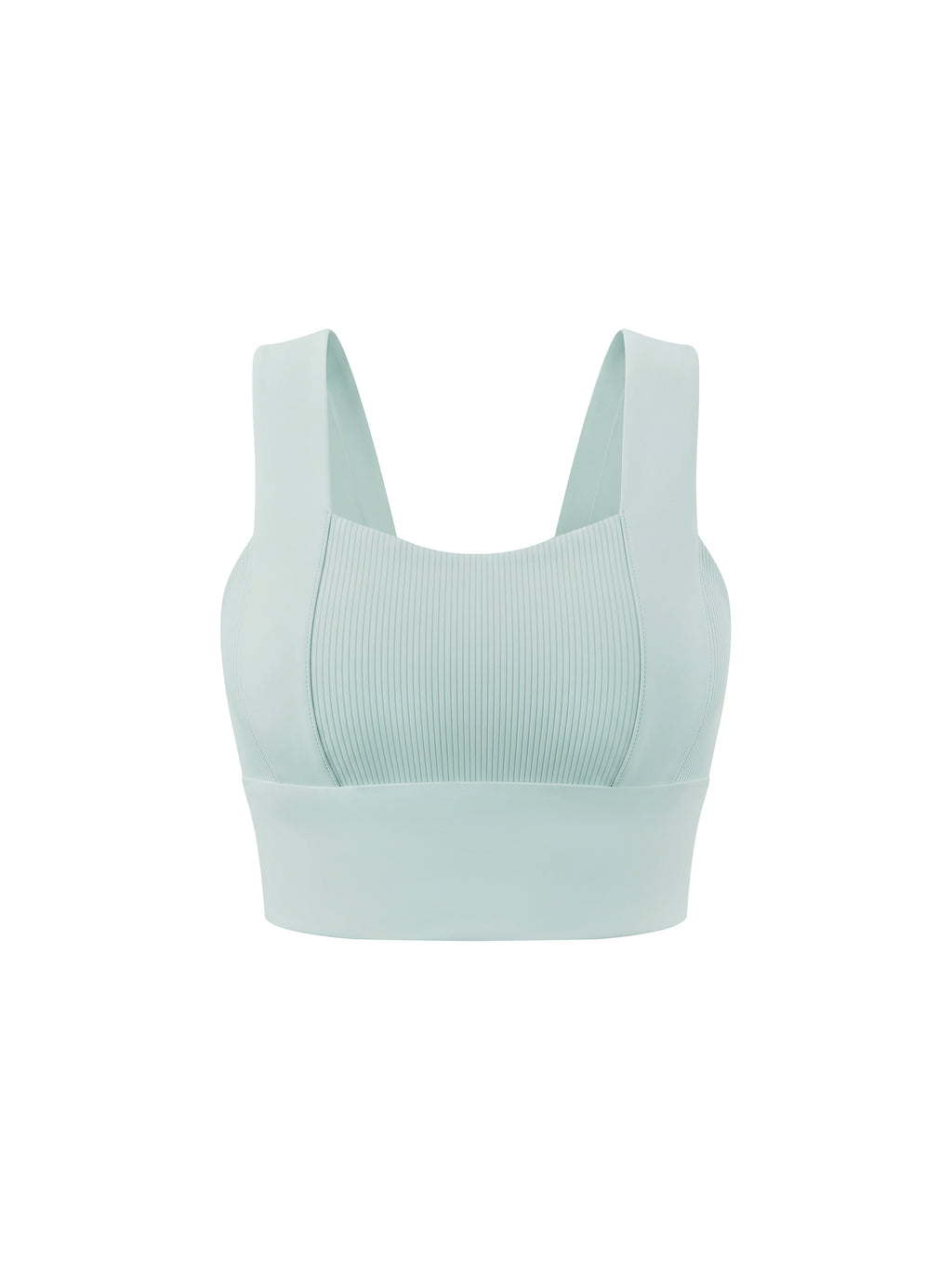 Light mint women’s yoga crop tank top with wide straps and smooth ribbed fabric