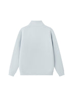 Light pale blue stand collar zip jacket, back view with long sleeves.