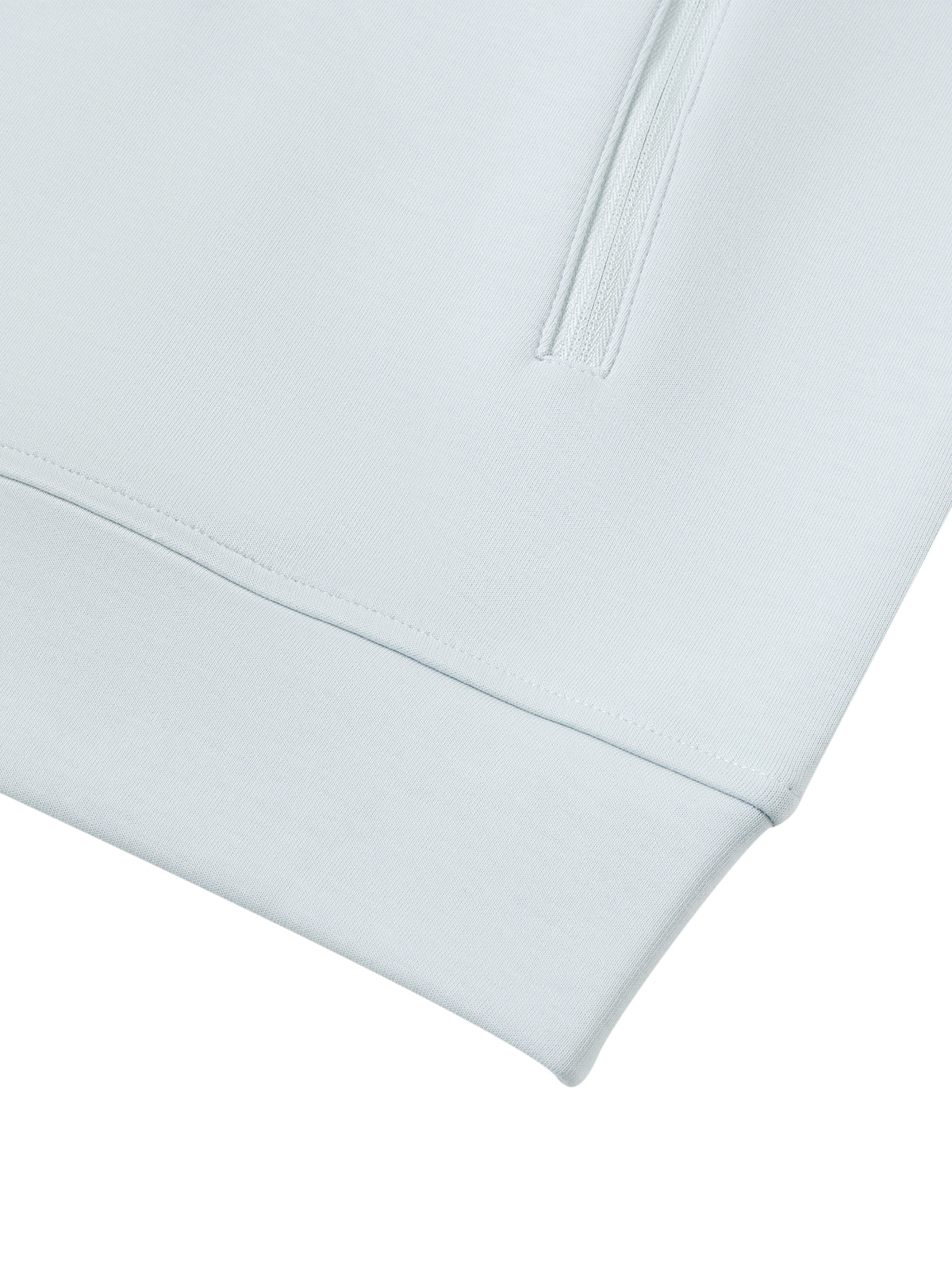 Light blue stand-collar jacket hem with smooth, straight seam