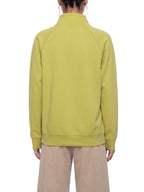 Lime yellow stand-collar jacket, rear view with zip-up front and long sleeves