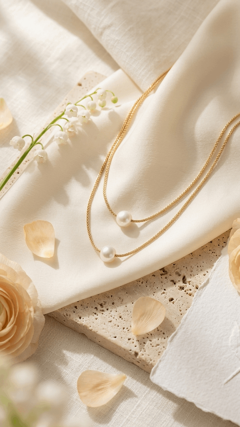 18K gold layered freshwater pearl necklaces set of 2 with white pearl strands