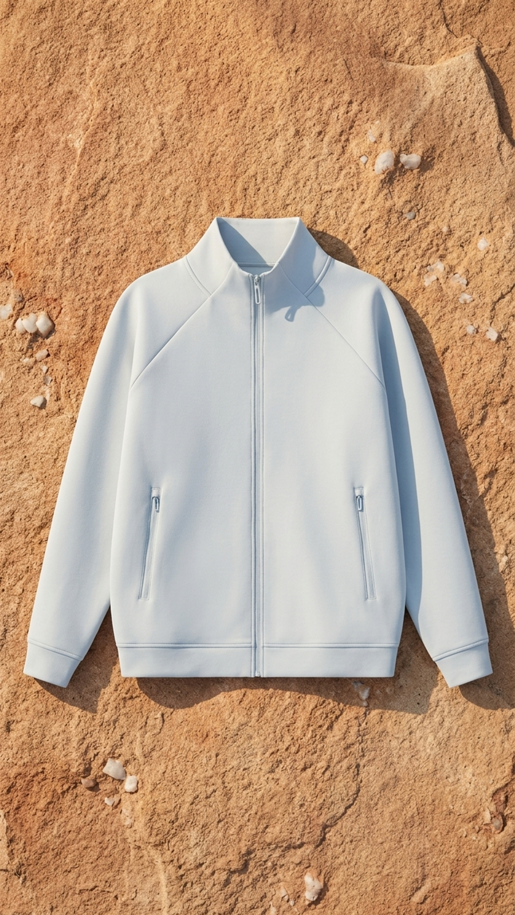 Light blue stand-collar zip jacket, front pockets