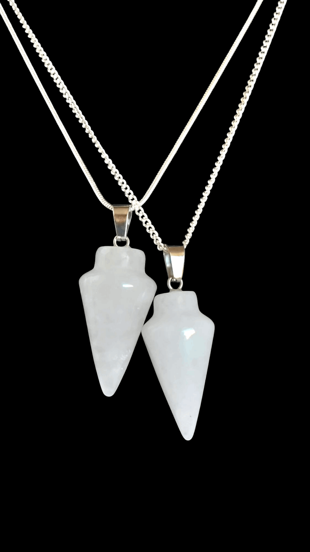 925 silver pendulum necklace with two white opal-like stone drop pendants