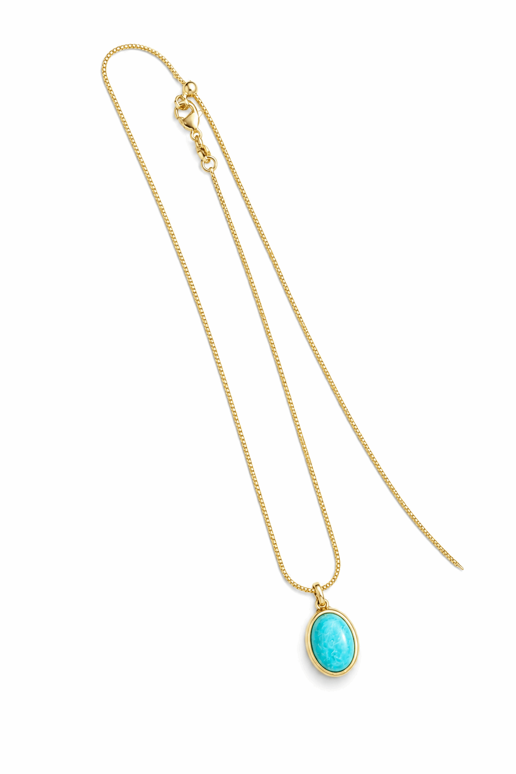 Gold oval Larimar pendant necklace with blue stone on chain