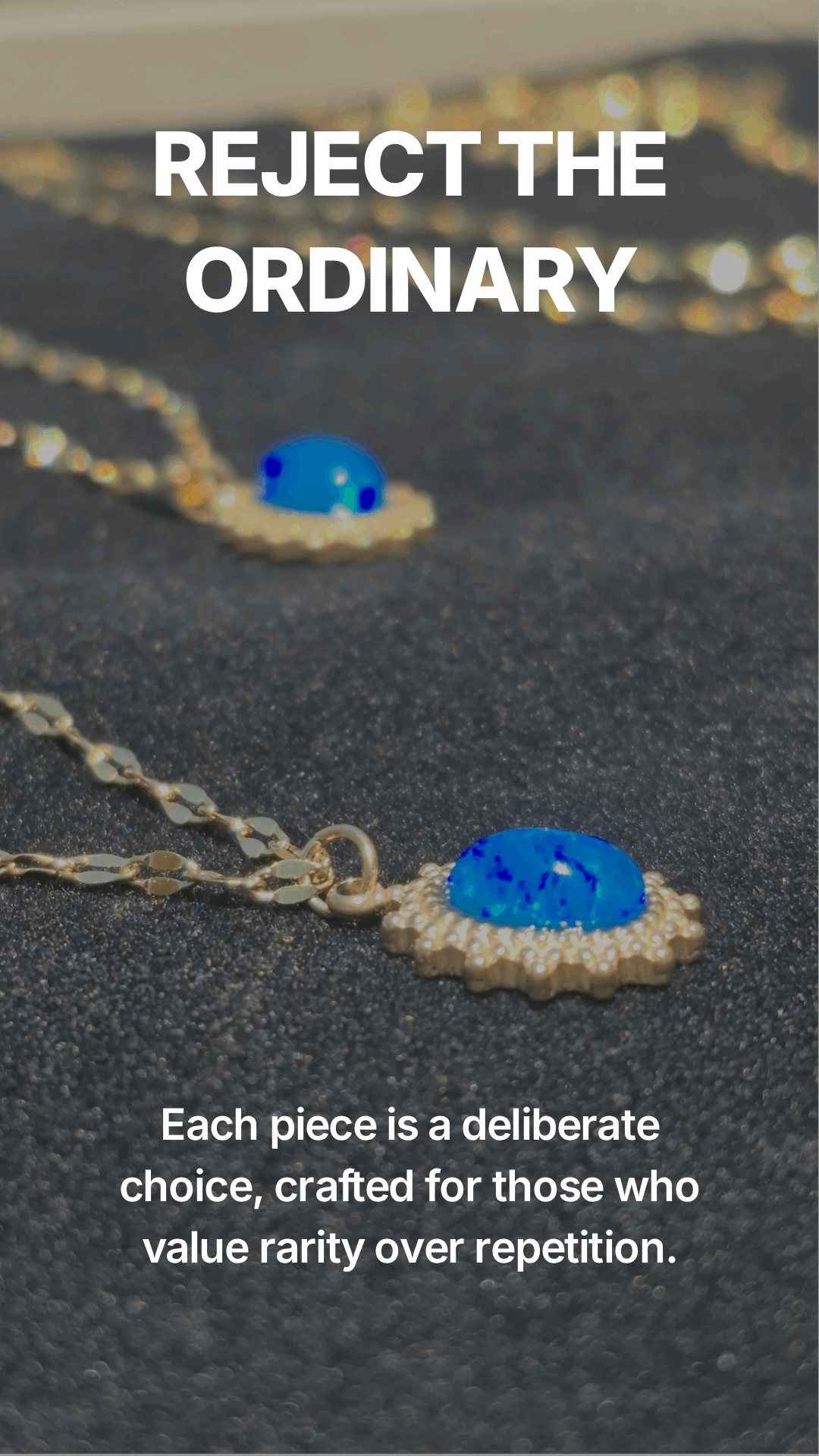 Blue cabochon opal pendant necklaces on gold-plated flake chains