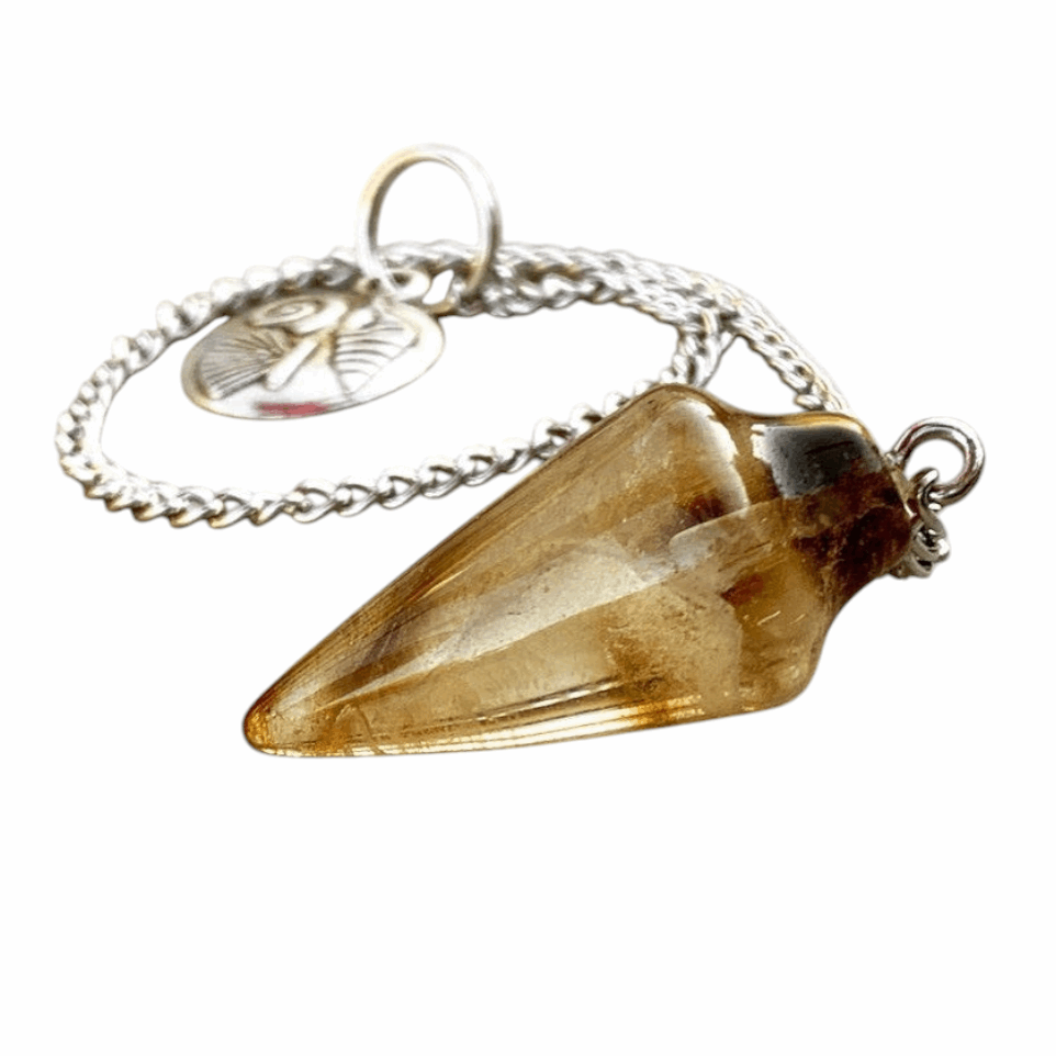Smoky quartz pendulum bag charm with chain and metal ring, faceted teardrop crystal