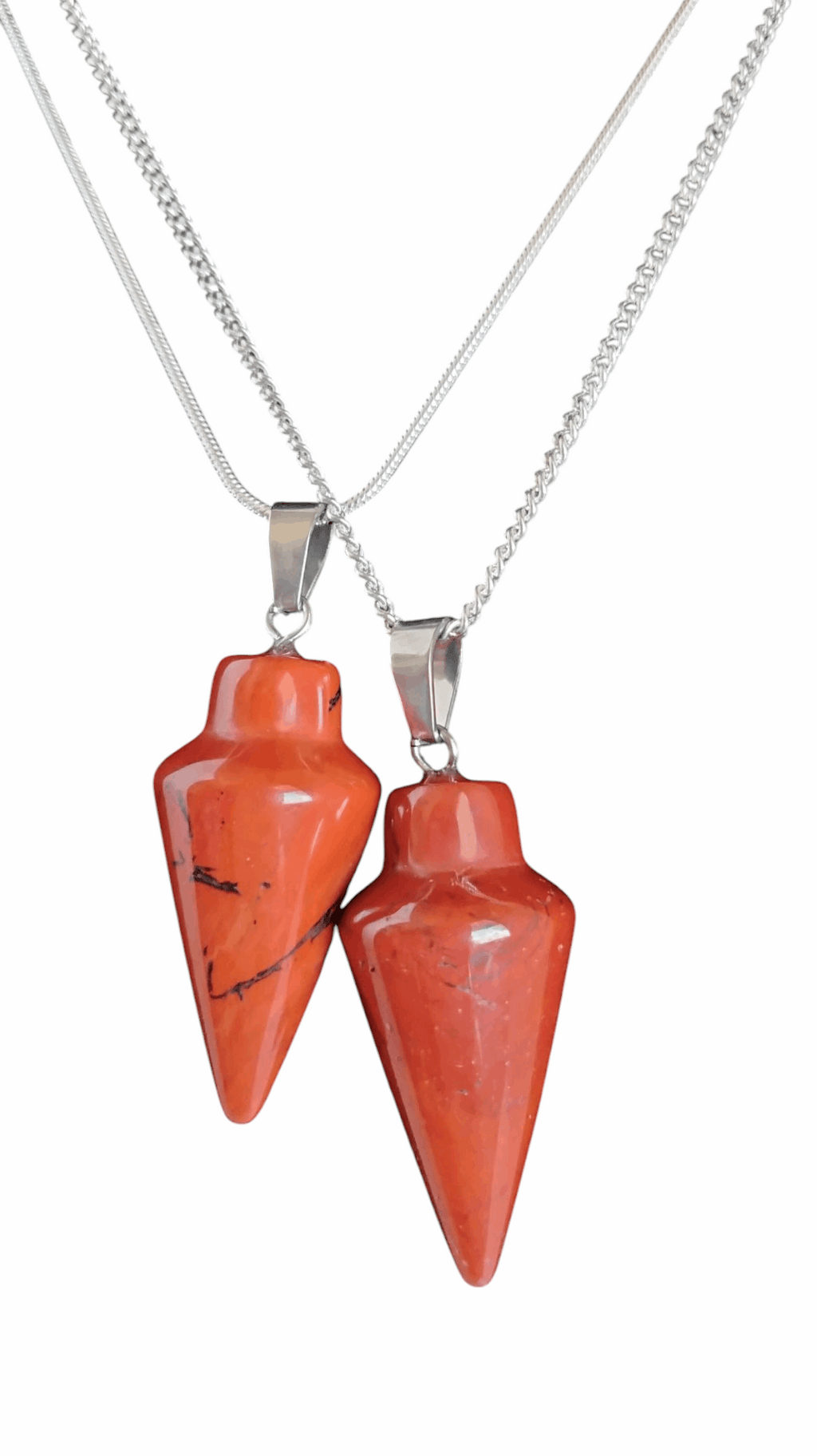 925 silver pendulum necklace with two red orange stone drop pendants