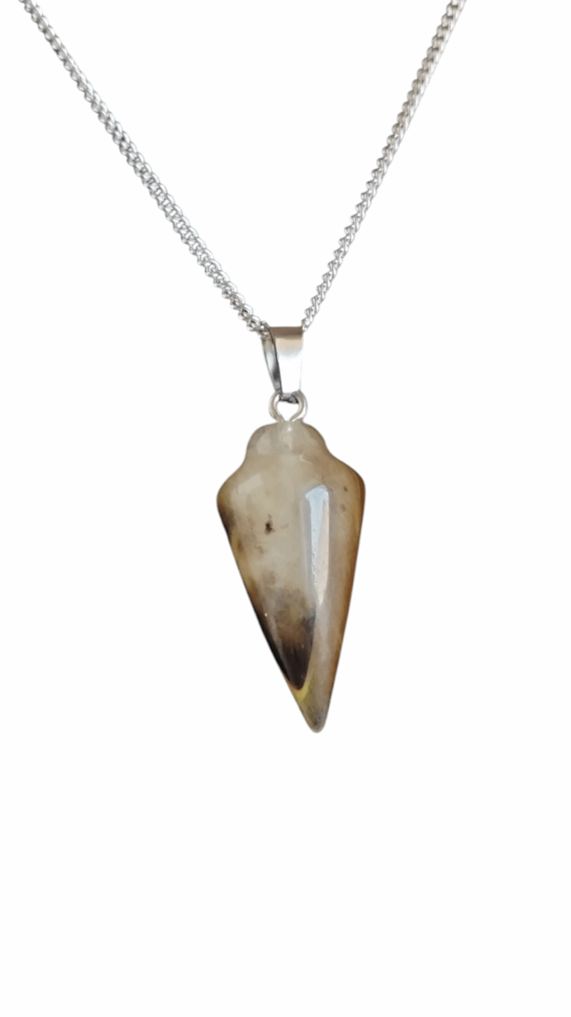 925 silver pendulum necklace with one light tan teardrop stone