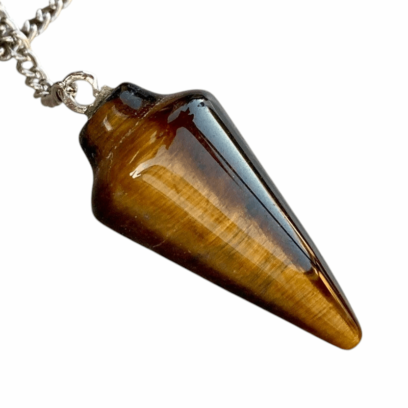 Tiger's eye pendulum bag charm with silver chain and teardrop stone