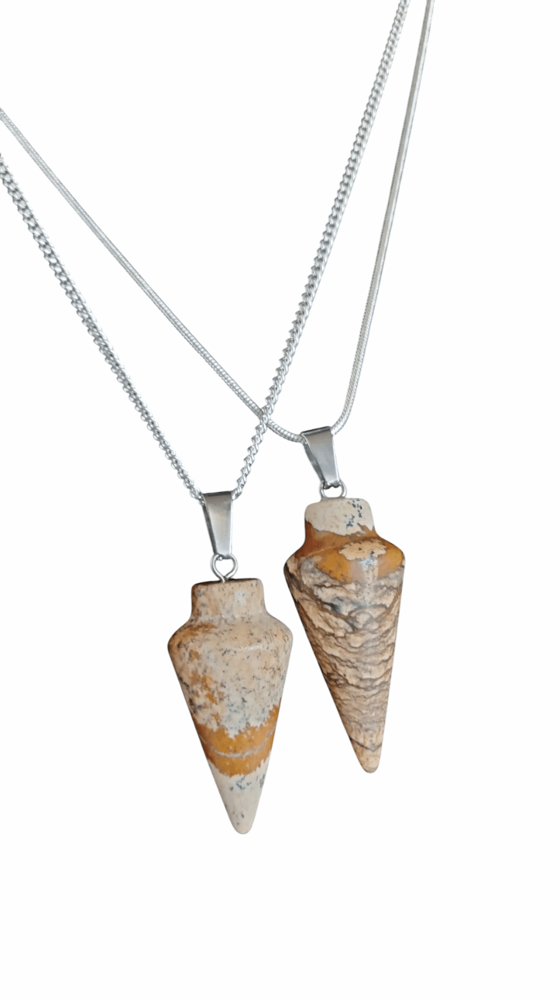 925 silver pendulum necklace with two brown speckled stone drop pendants