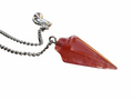 Red quartz pendulum bag charm with metal chain and ring loop