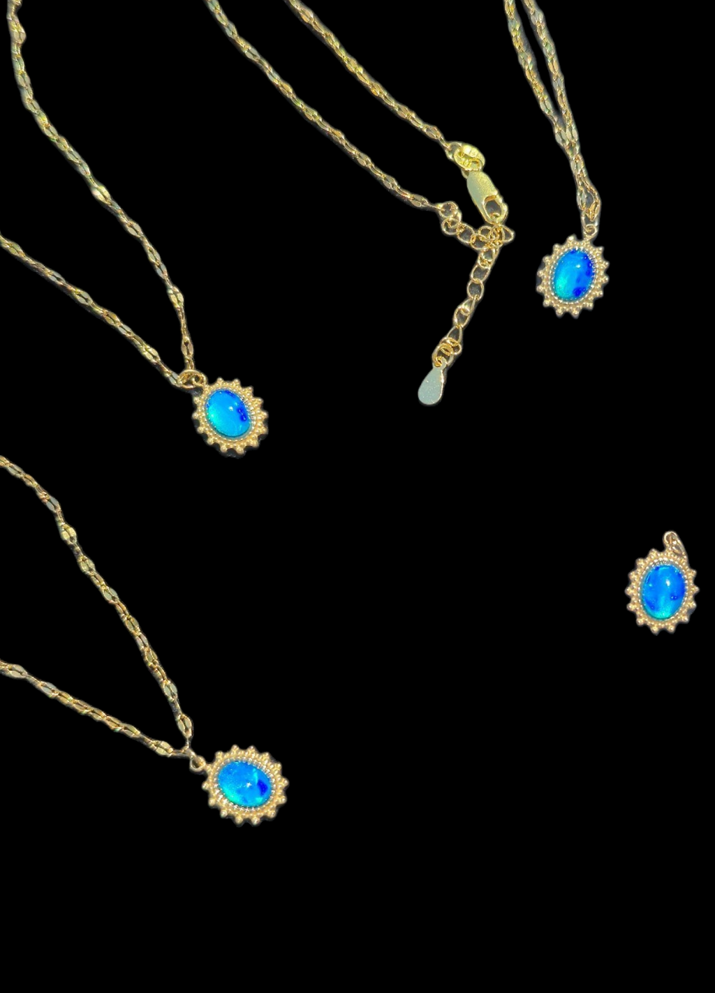 Sunburst Blue Opal Necklace | Natural 4x6mm Cabochon in 18k Gold Plated Flake Chain | Extrinsic Beauty