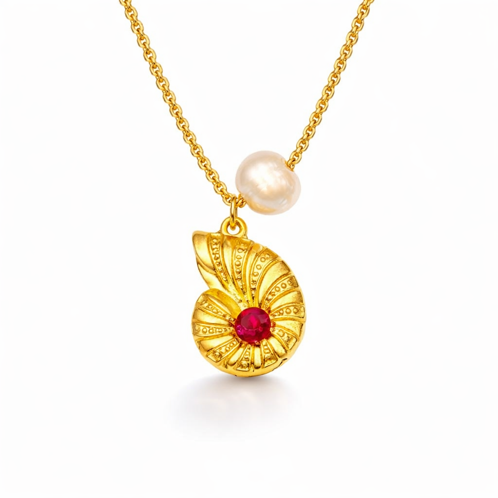 Natural Ruby Emerald Sea Animals 18k Gold Pearl Choker