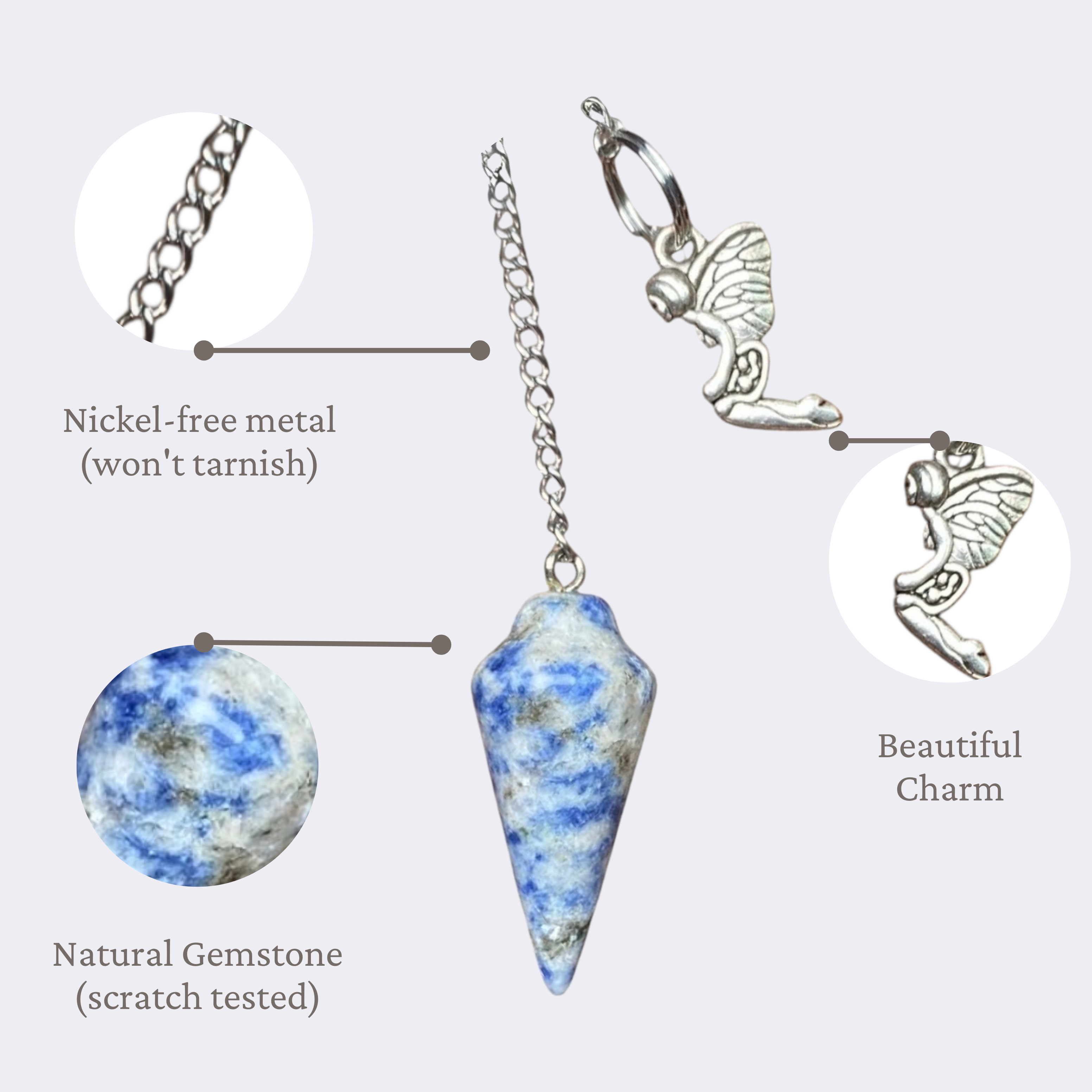 Extrinsic Beauty Natural Gemstone Pendulum with Mystery Charm | Bag Charm | Multiple Options